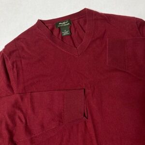 Eddie Bauer‎ Cashmere Sweater Men's Size Large Brick Red V Neck Cotton